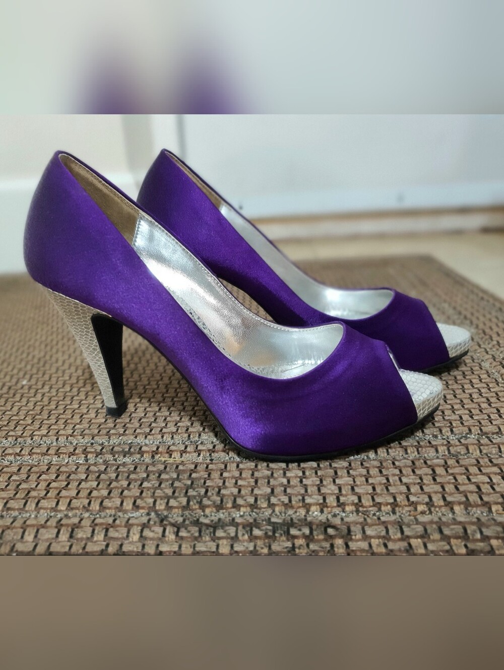 Purple Peep-Toe Satin High Heels